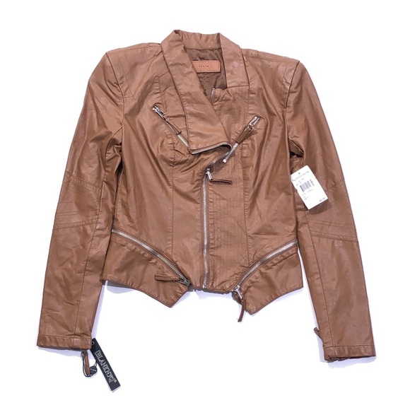 BLANKNYC Brown Cropped Vegan Leather Moto Zippered Biker Jacket Women’s XS - Picture 1 of 10